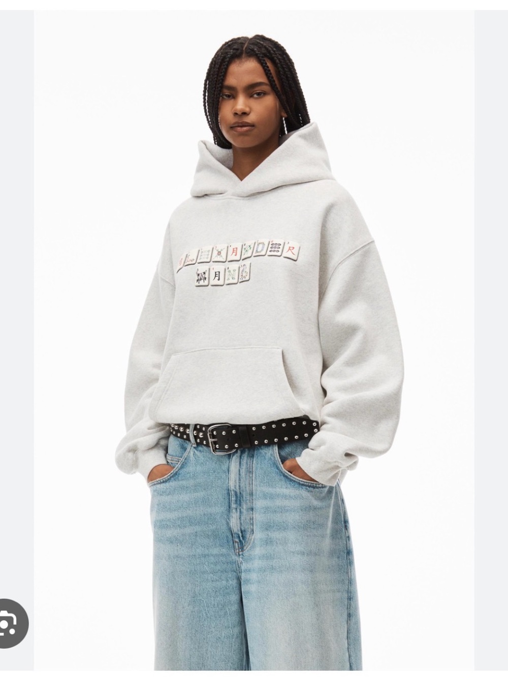 Alexander Wang Women's Hooded Sweatshirt With Mahjong Puff Logo in Light Heather